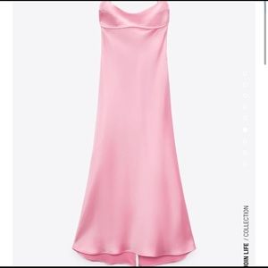 Zara famous pink satin midi dress